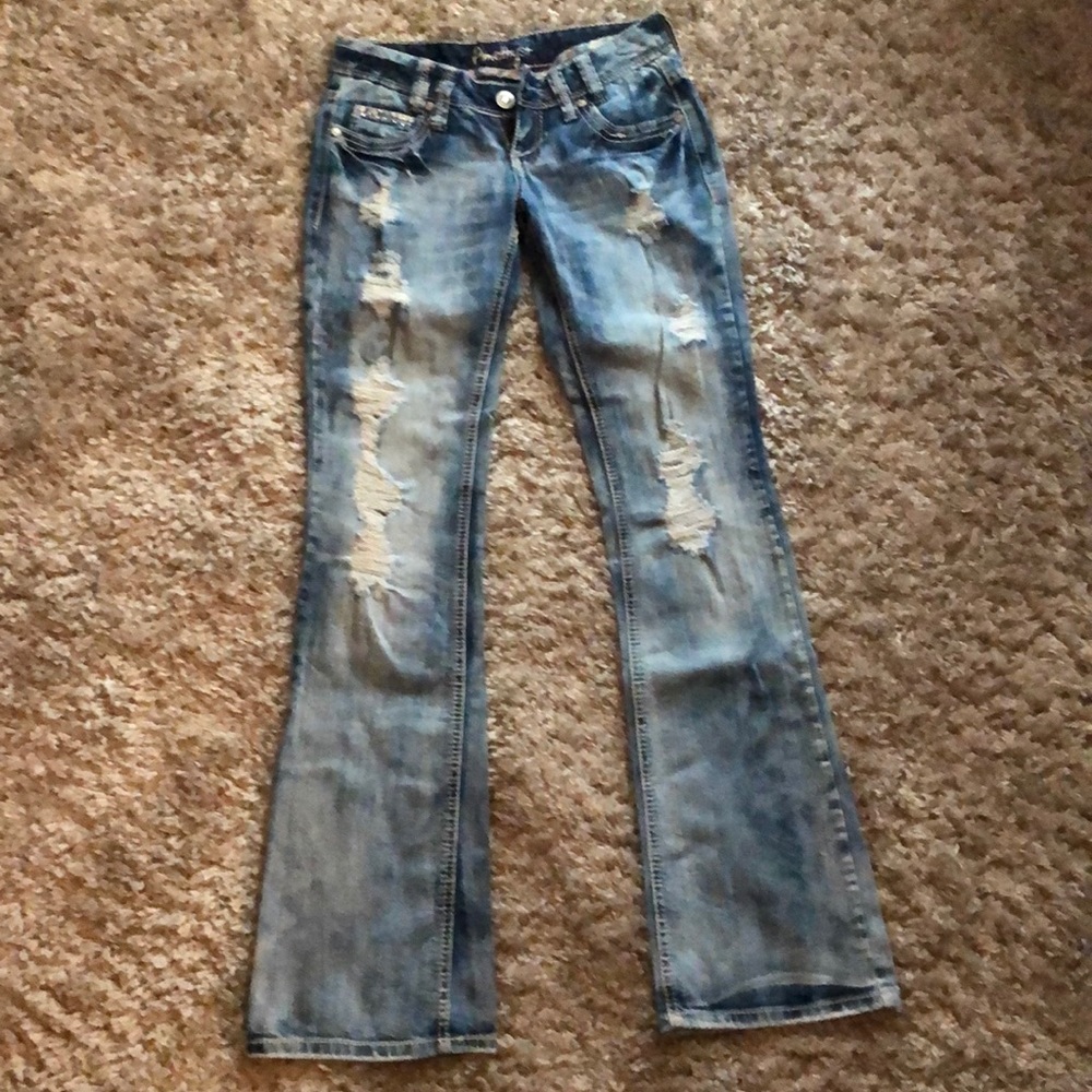 Junior’s distressed flare leg Jeans